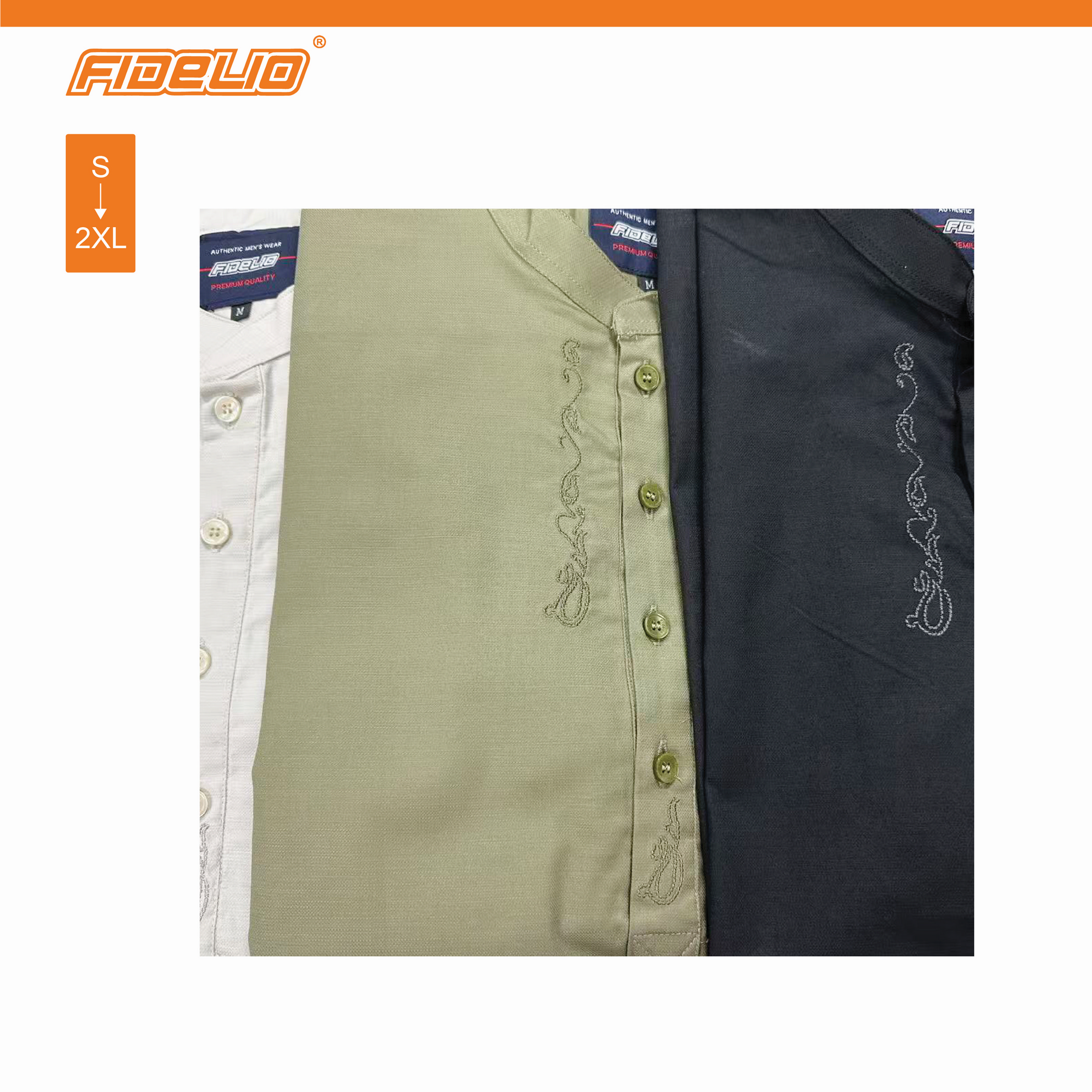Fidelio Embroidery Mandarin Collar Shirts -Dusty Green