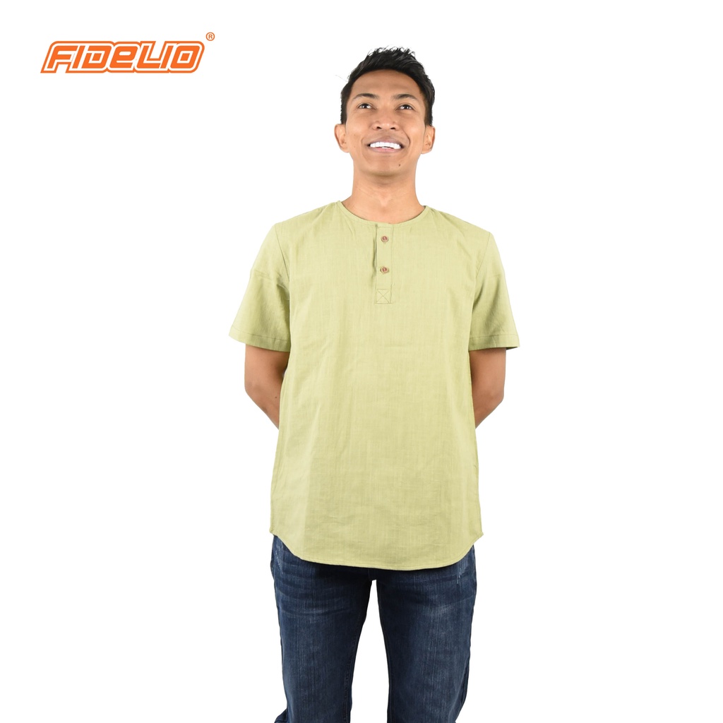 FIDELIO Henley Linen Shirts - GREEN