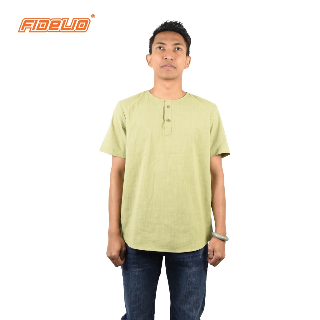 FIDELIO Henley Linen Shirts - GREEN
