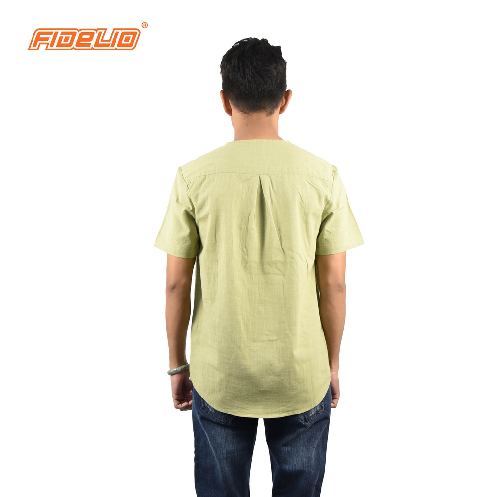 FIDELIO Henley Linen Shirts - GREEN