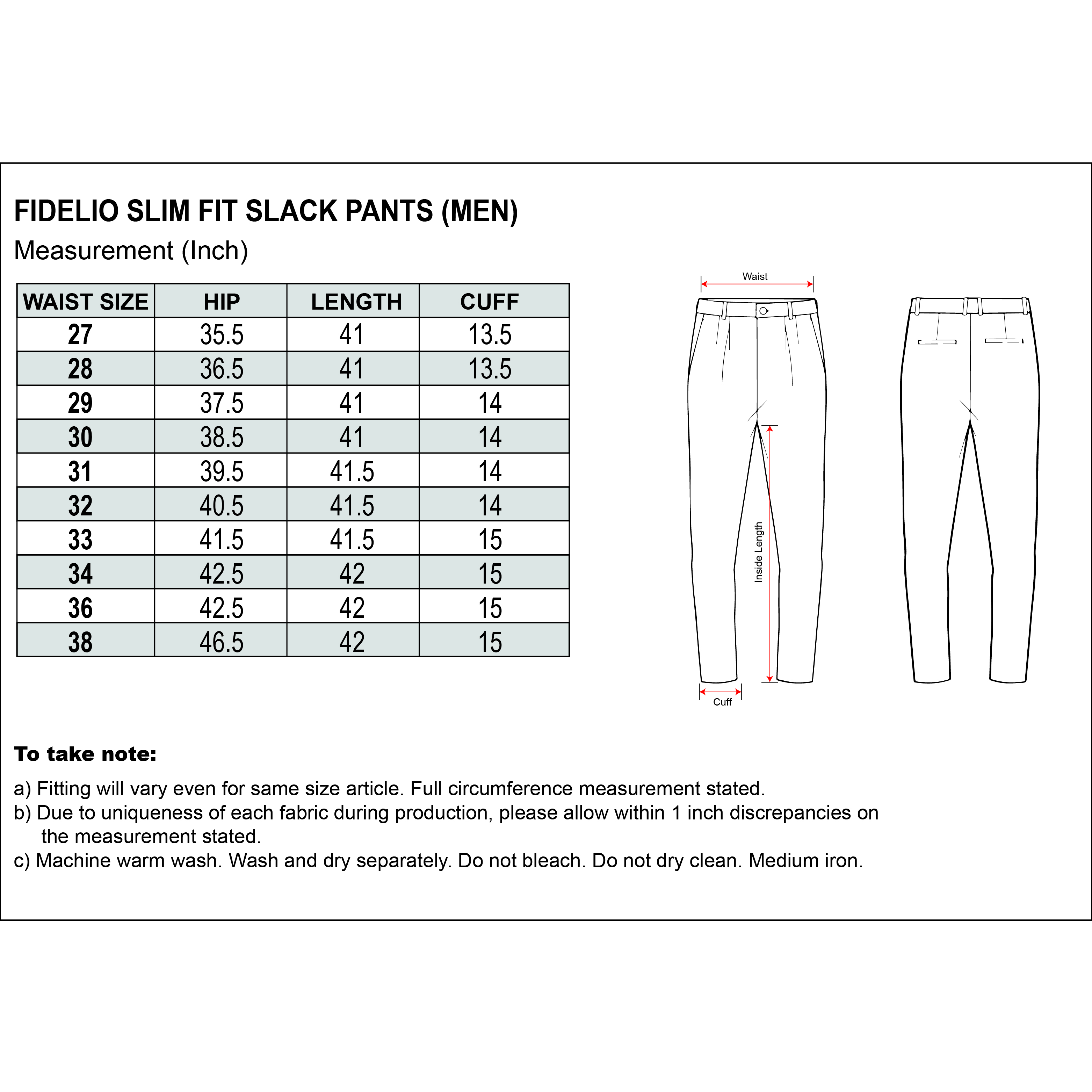 Fidelio Slim Fit Slack -Black