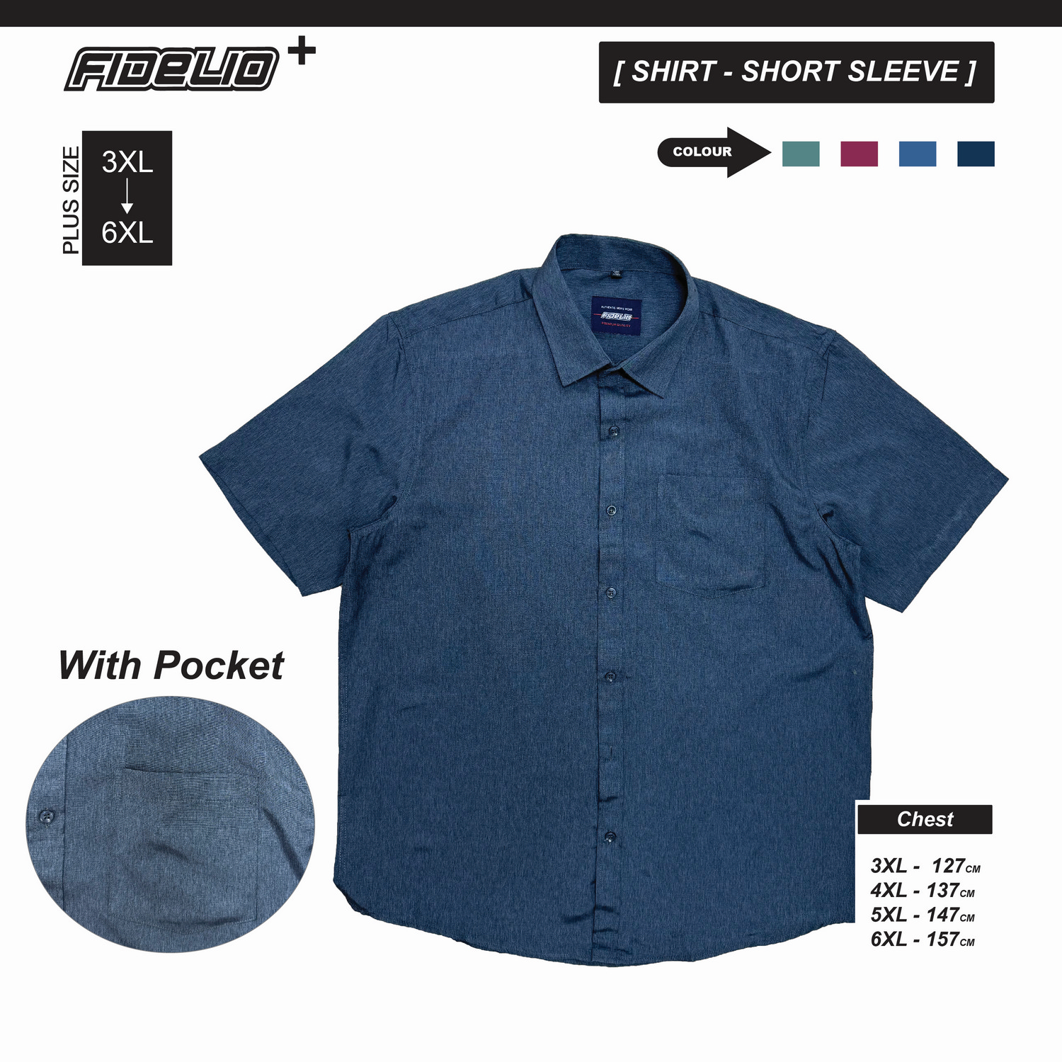 Fidelio Plus Size Casual Short Sleeve Shirts -Black