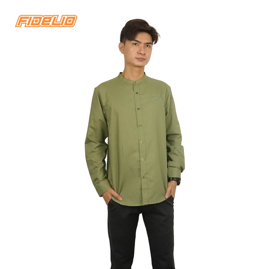 FIDELIO Green Yacht Club Mandarin Collar Long Sleeve Shirt