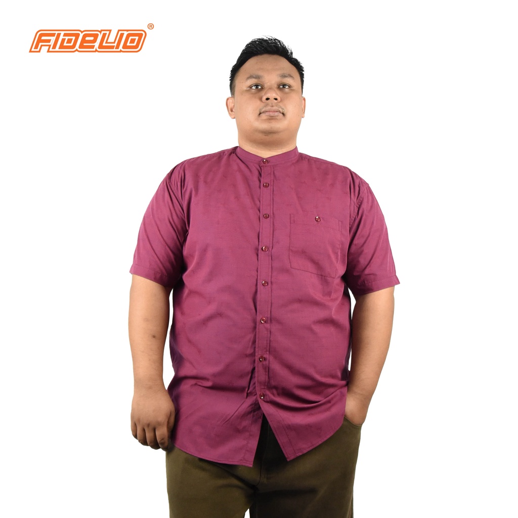 FIDELIO PLUS Linen Mandarin Collar Shirts - MAROON(2)