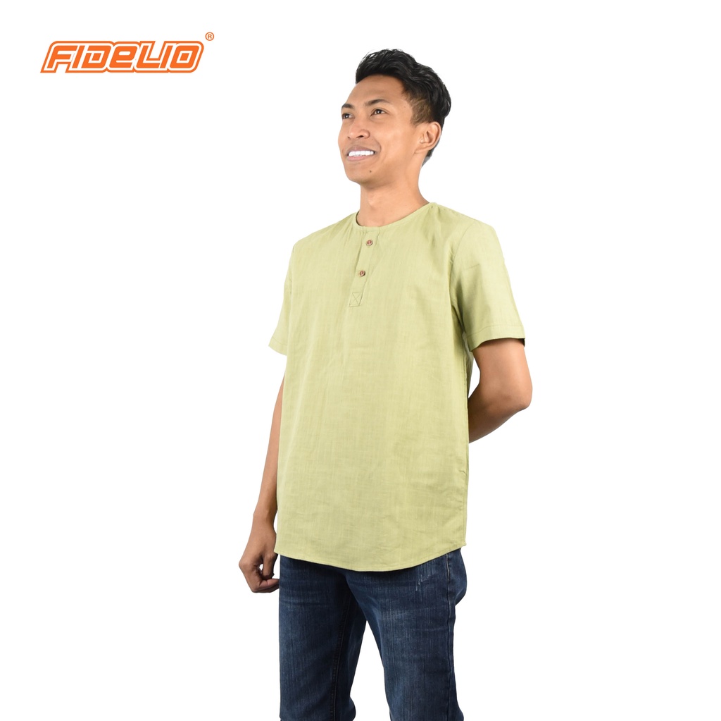FIDELIO Henley Linen Shirts - GREEN