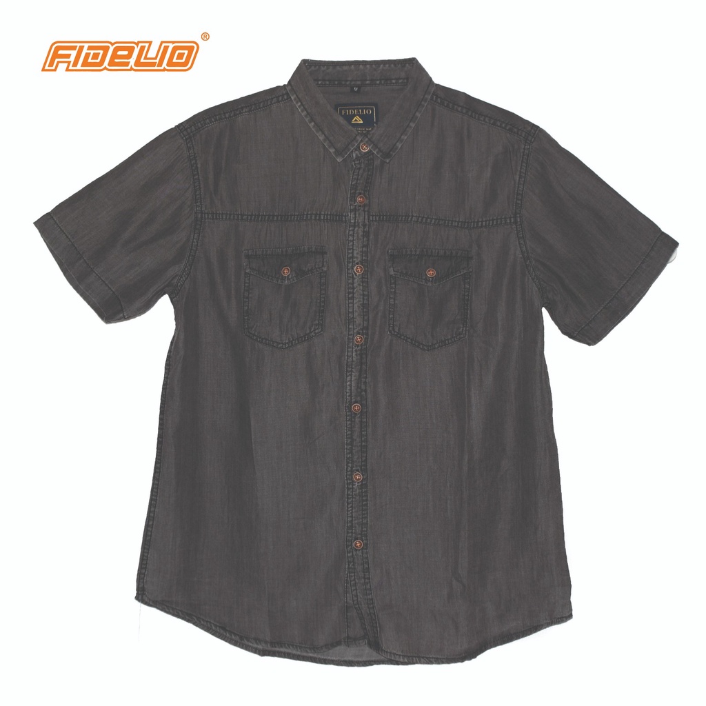 FIDELIO Washed Denim Short Sleeves Shirts -Grey