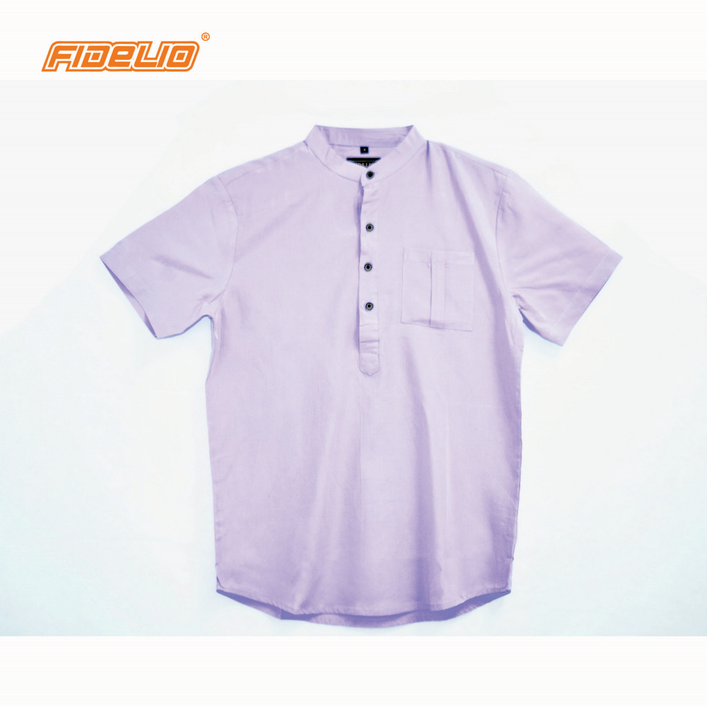 Fidelio Mandarin Collar Linen Shirts -Purple