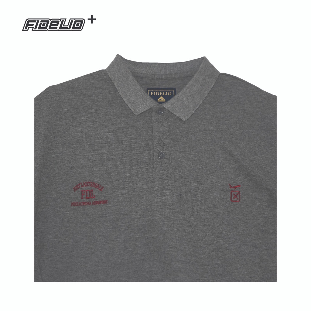 FIDELIO Plus Size Aeroport Embroidery Polo Shirts -Grey