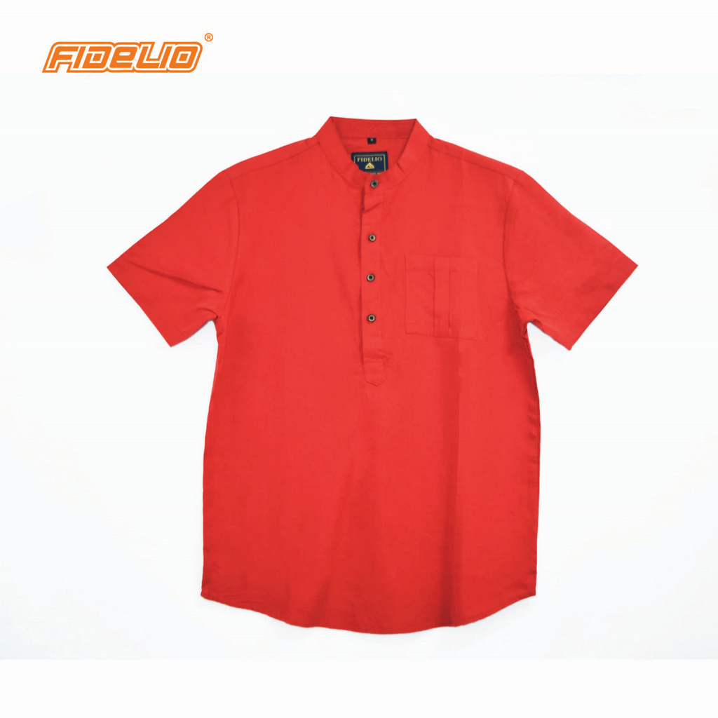 Fidelio Mandarin Collar Linen Shirts -Red