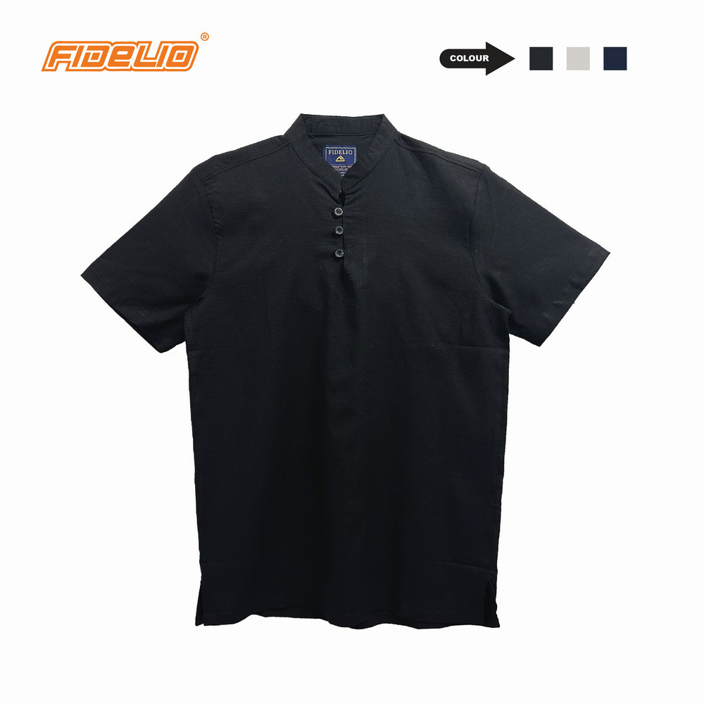 Fidelio Cotton Linen Short Sleeve Shirts -Black