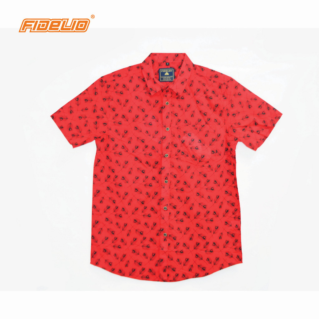 FIDELIO Micro-Printed Short Sleeve Shirt -Red
