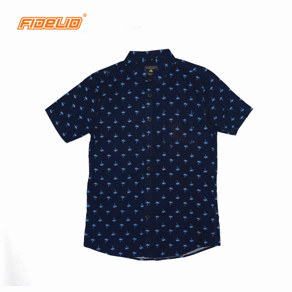 FIDELIO Micro-Printed Short Sleeve Shirt -Dark Blue