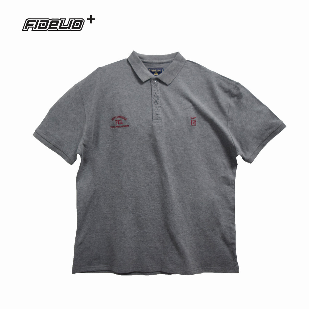 FIDELIO Plus Size Aeroport Embroidery Polo Shirts -Grey