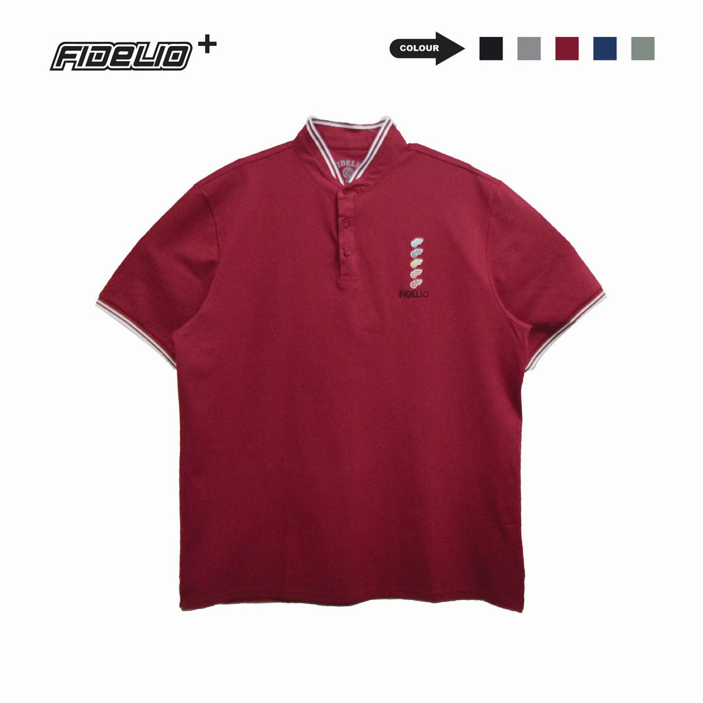 Fidelio Plus Size Embroidery Mandarin Collar Polo Tees -Maroon