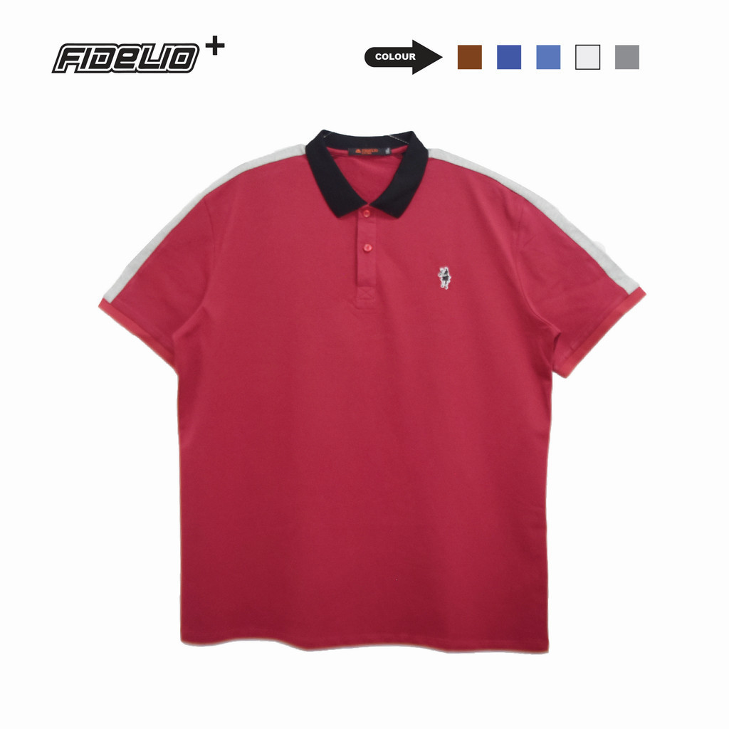 Fidelio Plus Size Contrasted Shoulder Tape Polo Tees -Maroon