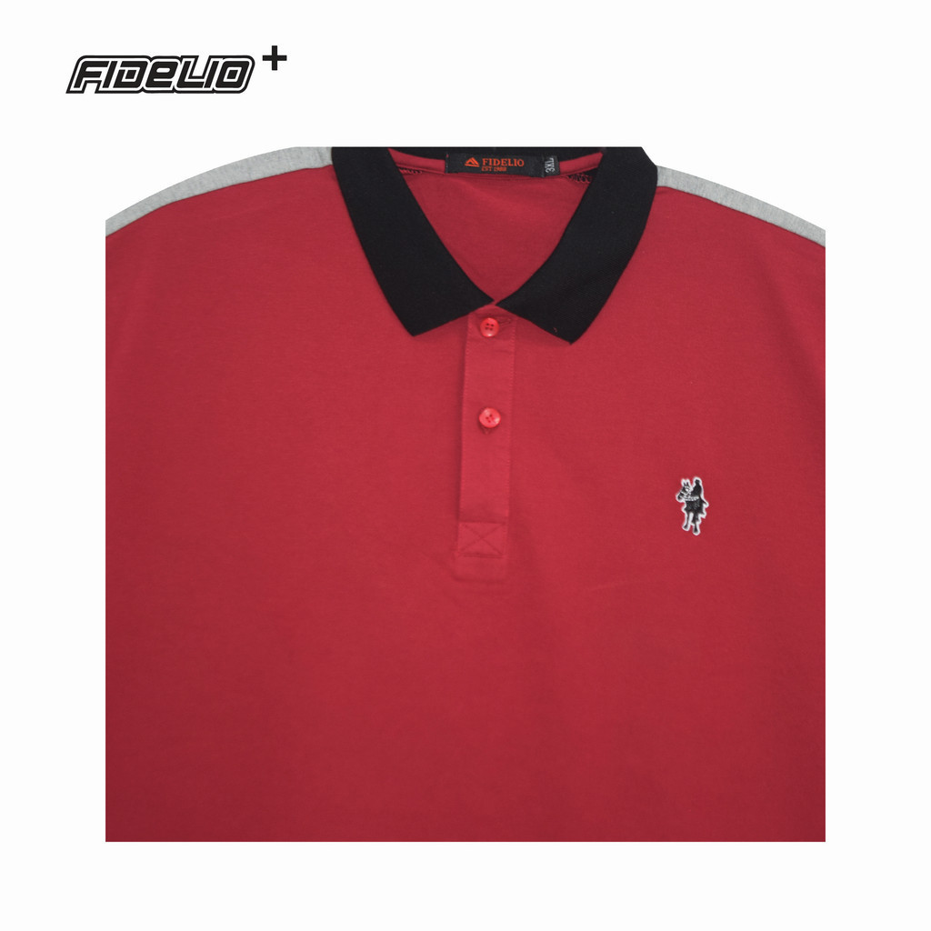 Fidelio Plus Size Contrasted Shoulder Tape Polo Tees -Maroon