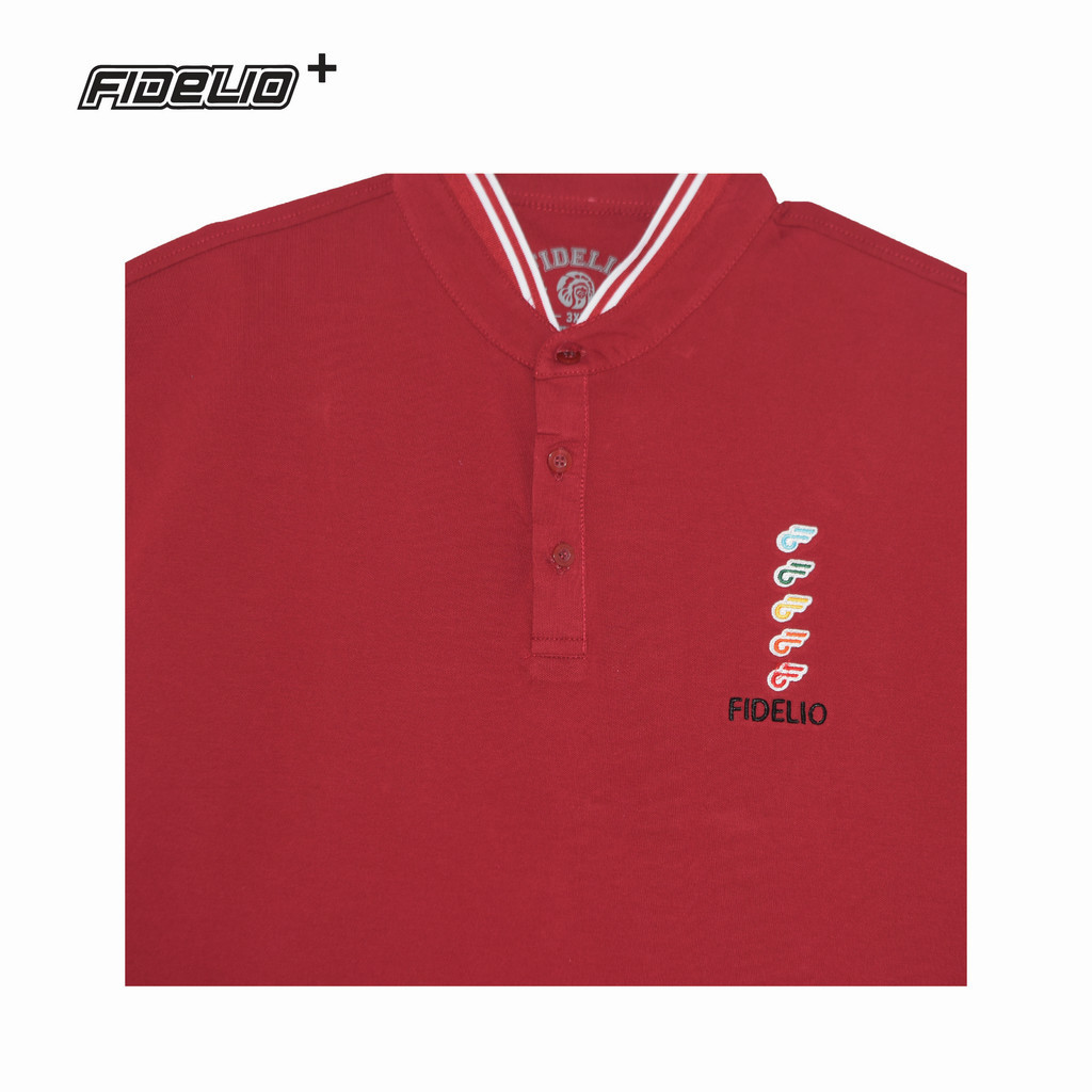 Fidelio Plus Size Embroidery Mandarin Collar Polo Tees -Maroon