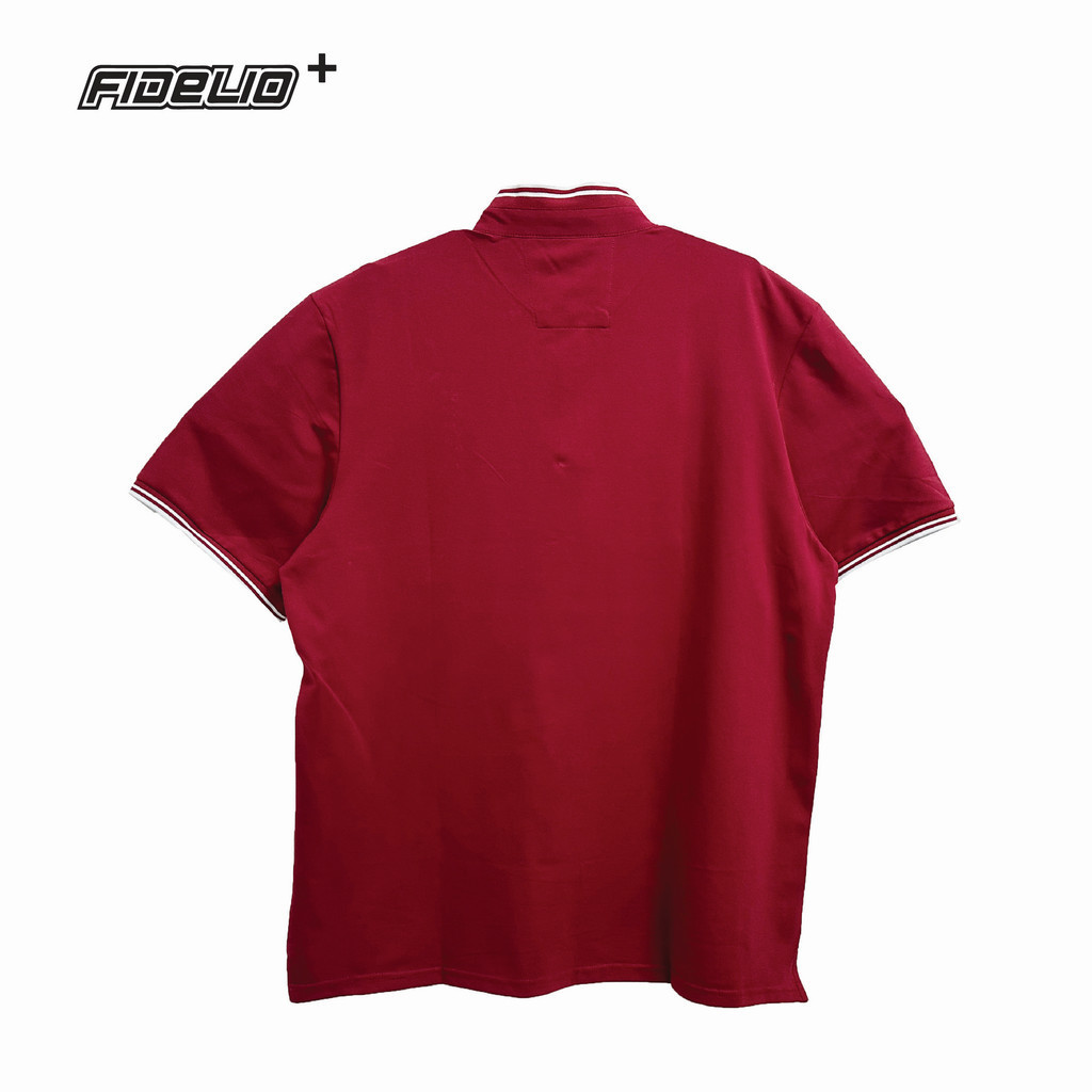 Fidelio Plus Size Embroidery Mandarin Collar Polo Tees -Maroon