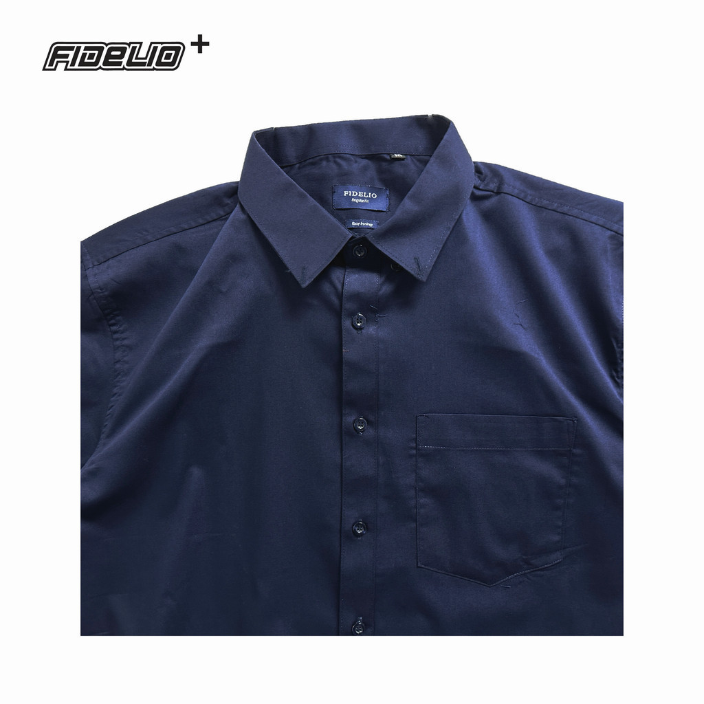 Fidelio Plus Size Basic Business Short Sleeve Shirts -Navy