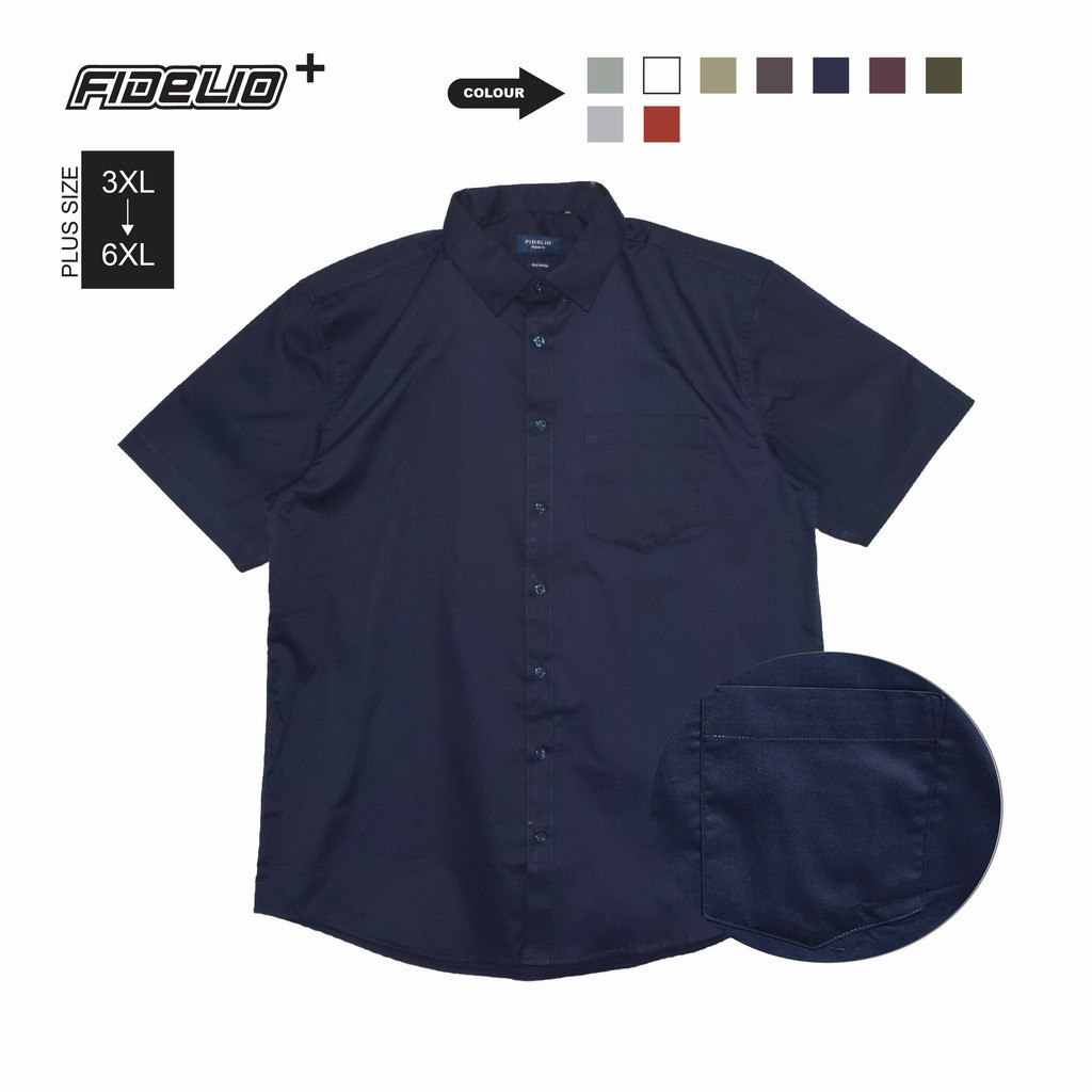 Fidelio Plus Size Basic Business Short Sleeve Shirts -Navy