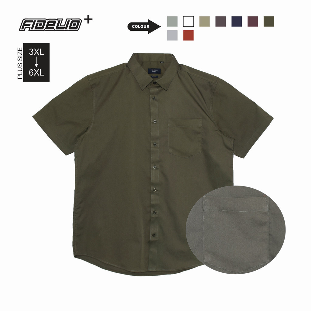 Fidelio Plus Size Basic Business Short Sleeve Shirts -Army Green