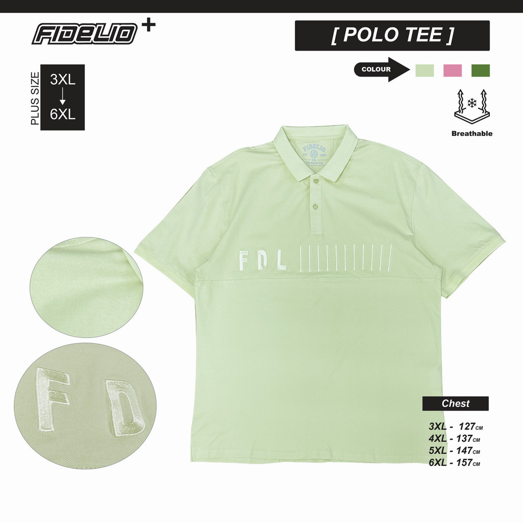 Fidelio Plus Size Embroidery Polo Tees - Light Green