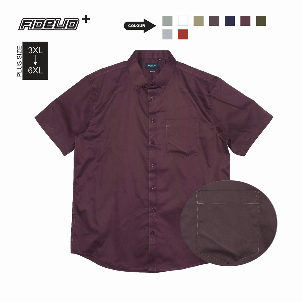 Fidelio Plus Size Basic Business Short Sleeve Shirts -Brown