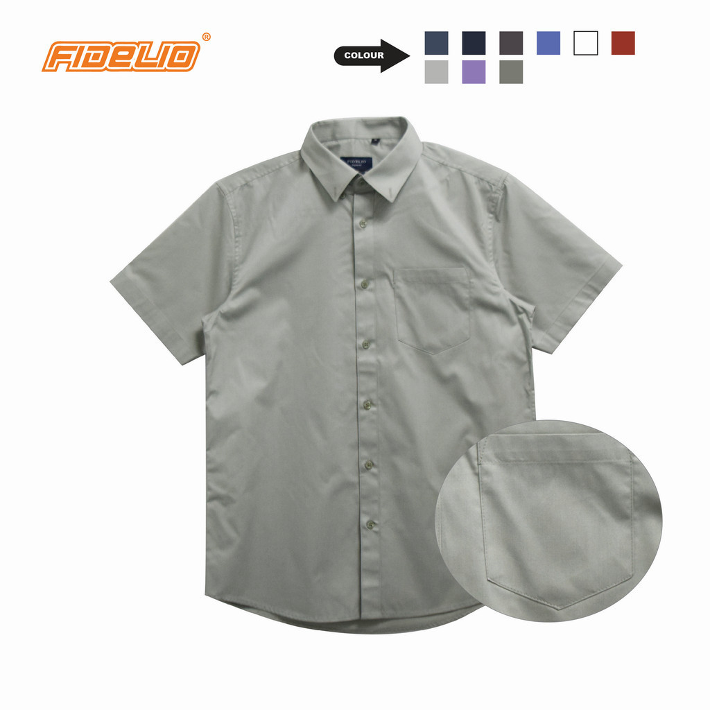 Fidelio Basic Business Short Sleeve Shirts -Light Gray-Green