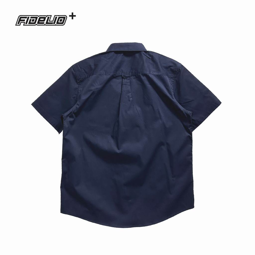 Fidelio Plus Size Basic Business Short Sleeve Shirts -Navy
