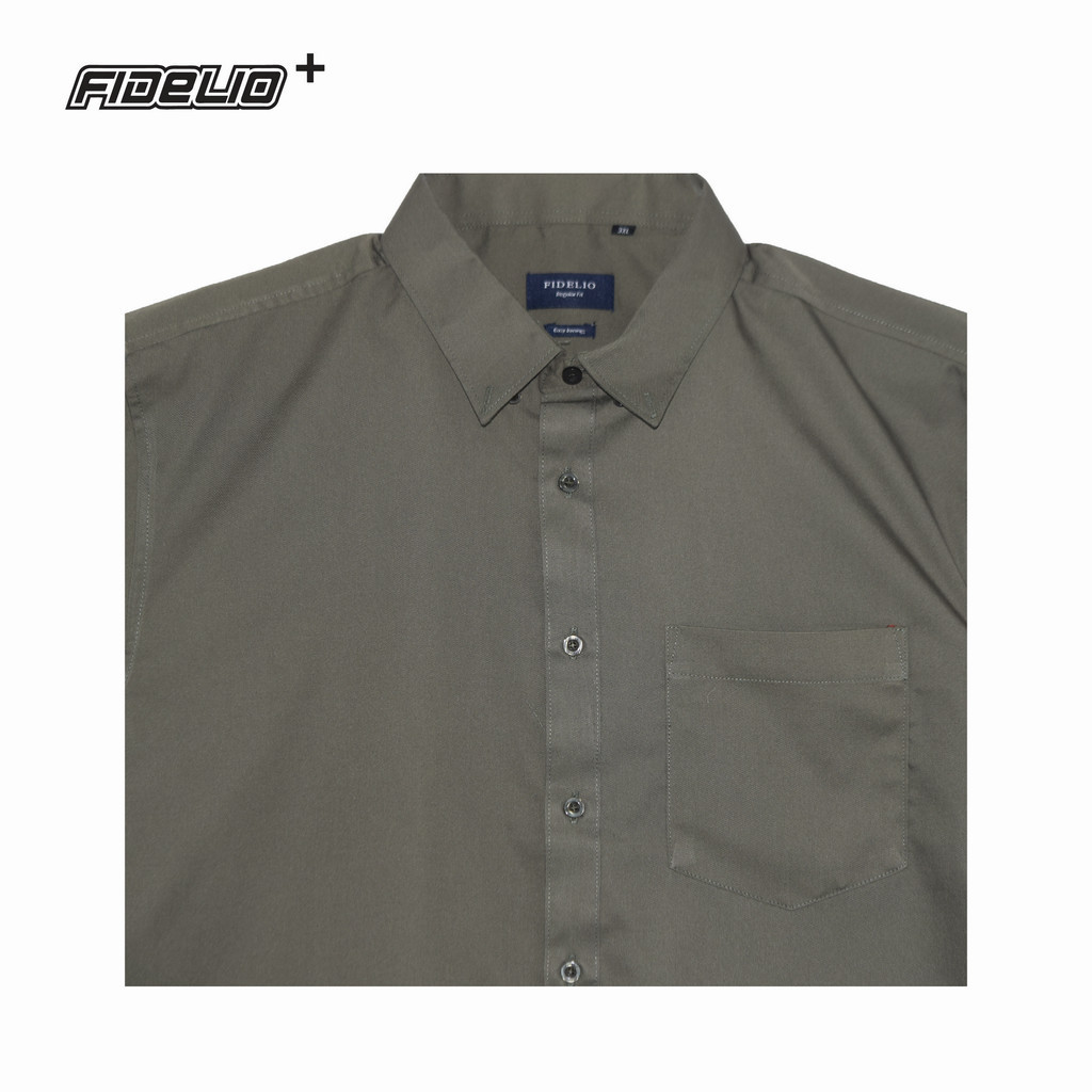 Fidelio Plus Size Basic Business Short Sleeve Shirts -Army Green