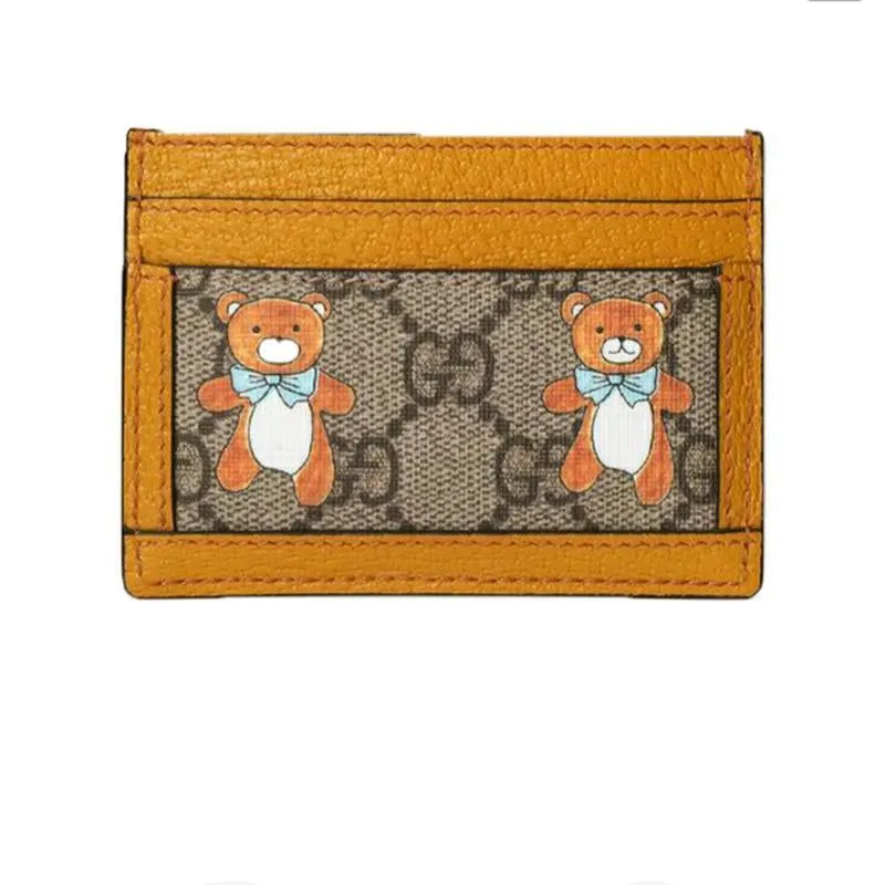 【GUCCI×KAIジョイントモデル】グッチ テディベアプリン トキャンバスとレザーカードホルダー ベージュ エボニー