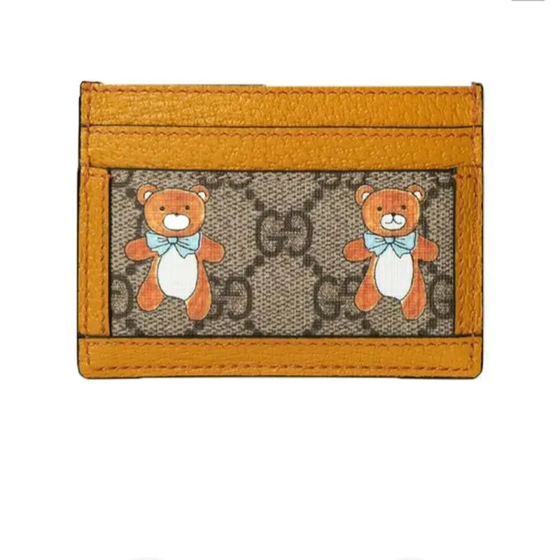 【GUCCI×KAIジョイントモデル】グッチ テディベアプリン トキャンバスとレザーカードホルダー ベージュ エボニー