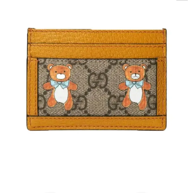 【GUCCI×KAIジョイントモデル】グッチ テディベアプリン トキャンバスとレザーカードホルダー ベージュ エボニー
