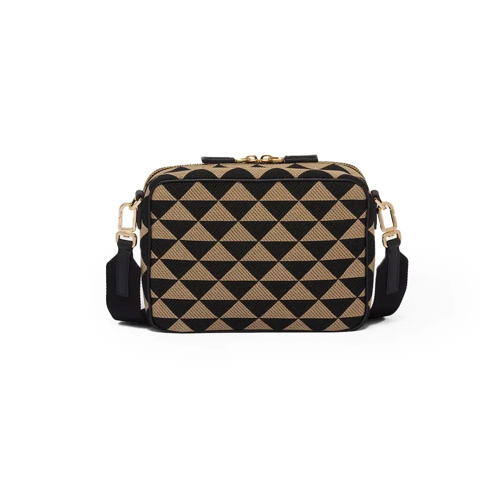 PRADA(プラダ) プラダ ブリック エンブロイダリーファブリック バッグ ブラック＋ベージュ