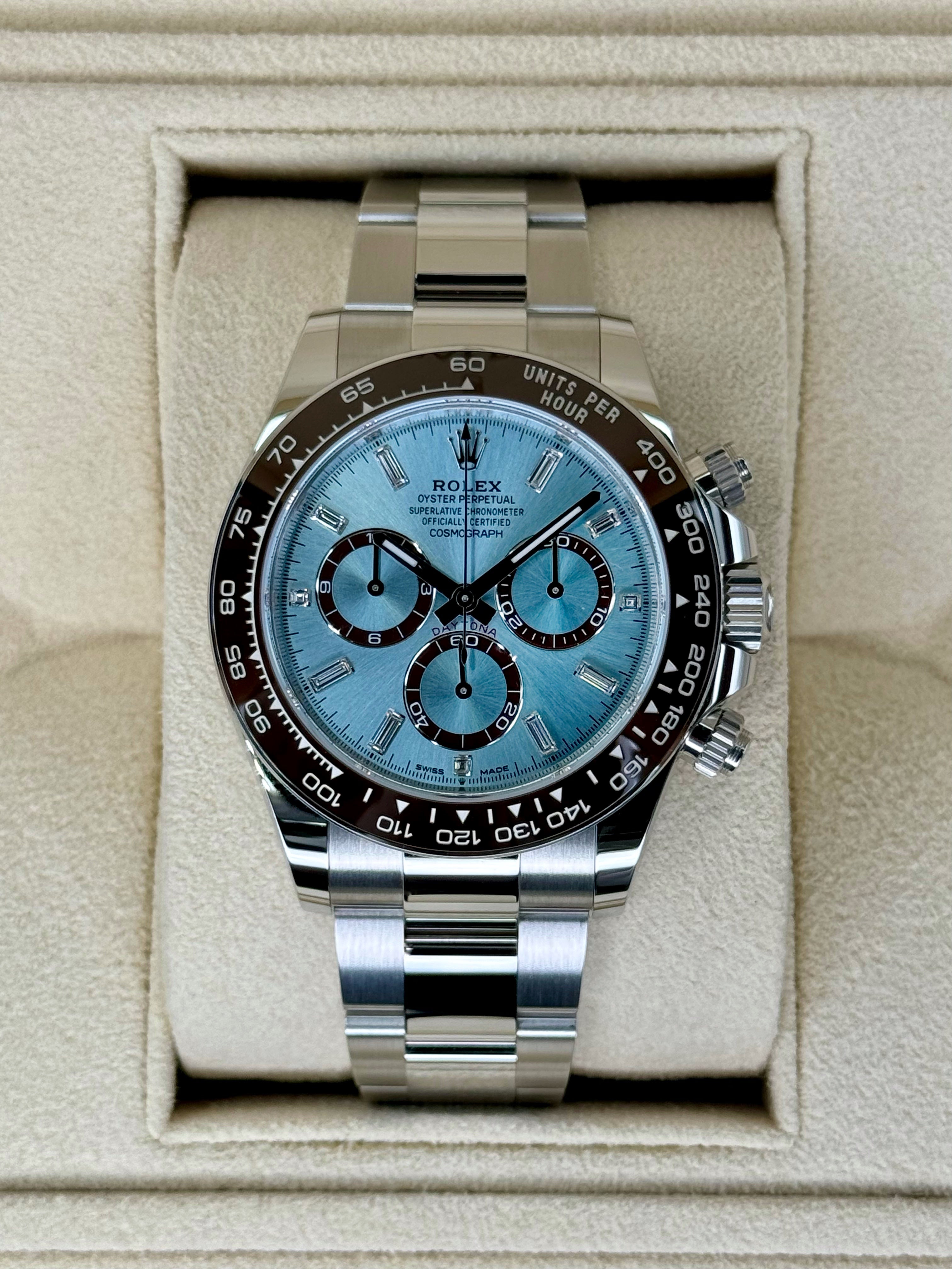 NEWロレックスデイトナ40mm126506プラチナアイスブルーダイヤモンドバゲットダイヤル