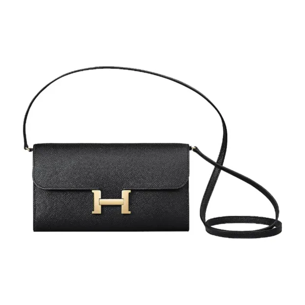 HERMES Constance Long To Go シルバーバックル エプソムレザー 財布 ハンドバッグ ショルダーバッグ 通常サイズ レディース Noir  （黒）