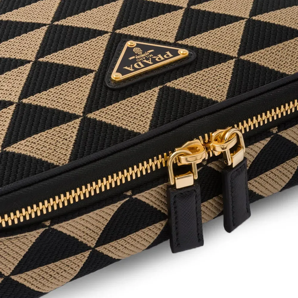 PRADA(プラダ) プラダ ブリック エンブロイダリーファブリック バッグ ブラック＋ベージュ