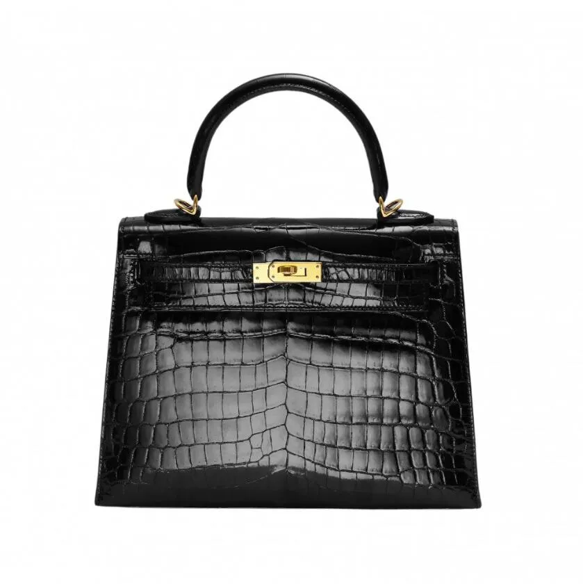 エルメス HERMES ケリー ケリー25 クロコダイルニロティカス ブラック ゴールド金具 Y刻印