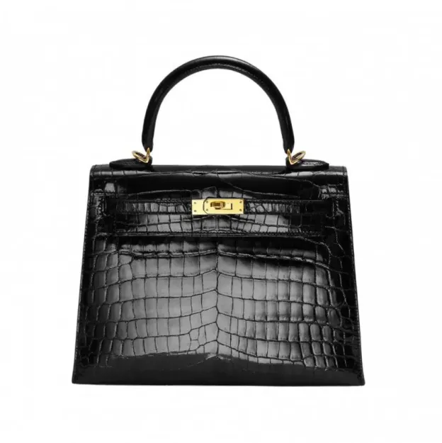 エルメス HERMES ケリー ケリー25 クロコダイルニロティカス ブラック ゴールド金具 Y刻印
