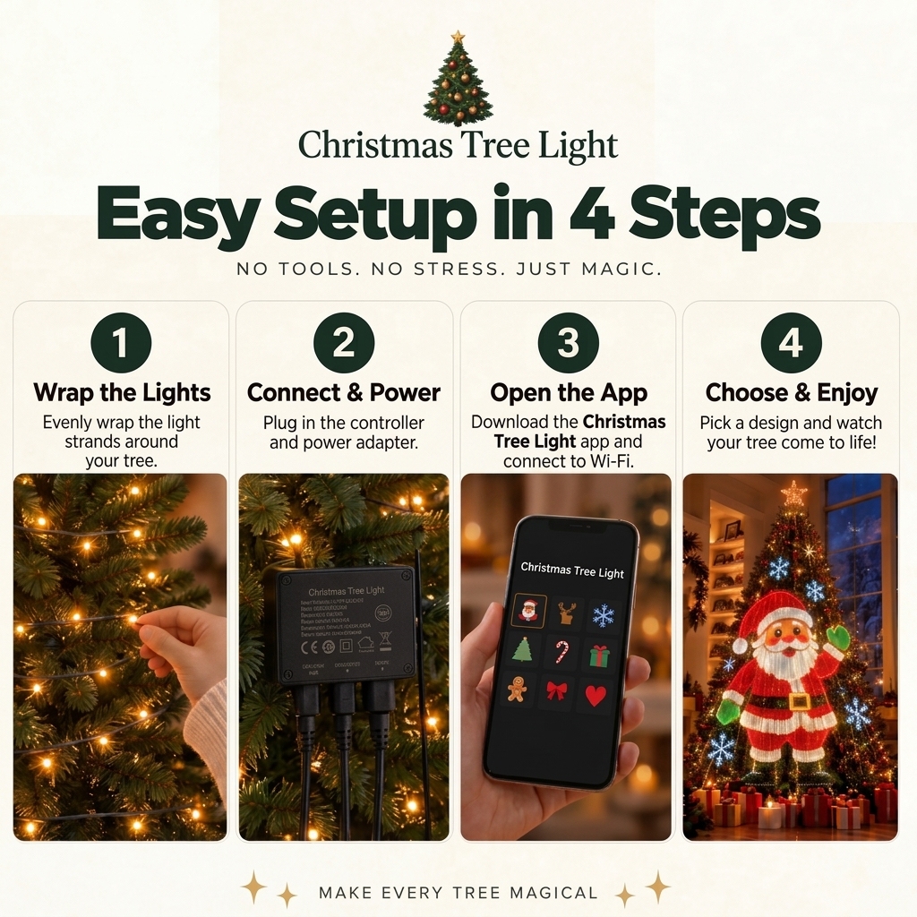 🎄 Smart Animated Christmas Tree Lights | App-Controlled LED Holiday Display ✨