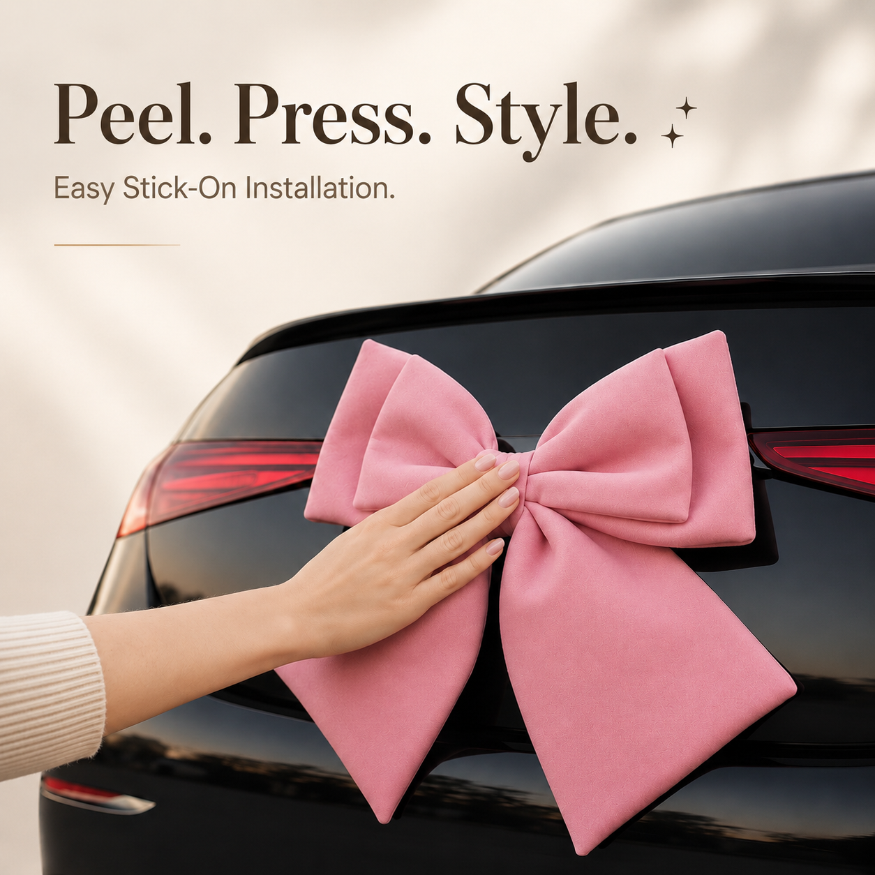 Pink car bow close-up side angle and fabric texture