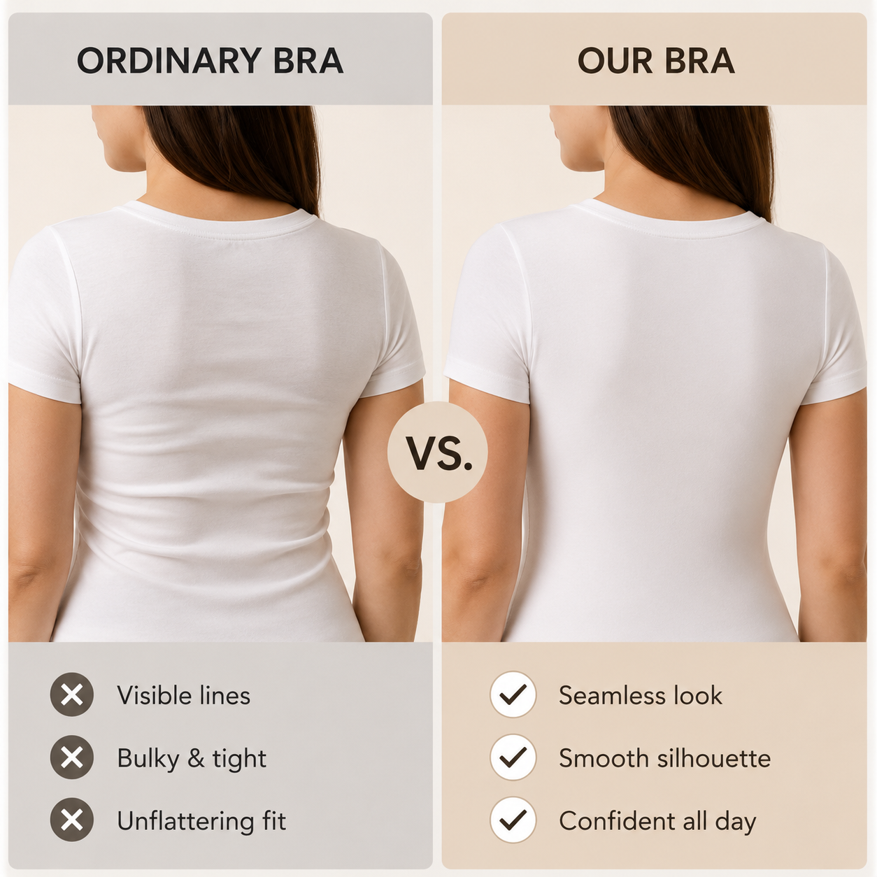 Ordinary bra versus seamless bra comparison diagram