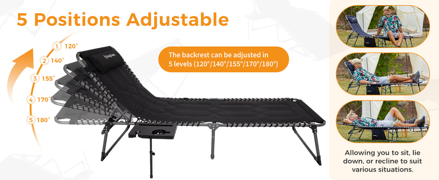 KingCamp Oversize Padded Folding Chaise Lounge Chair with Pillow & Side Table