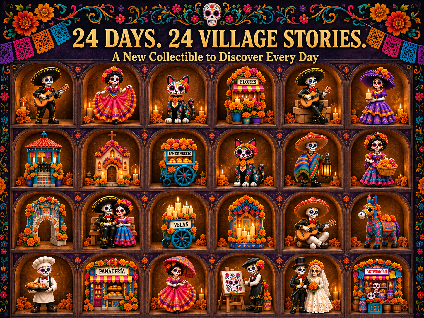 24 miniature village surprises for Día de los Muertos countdown