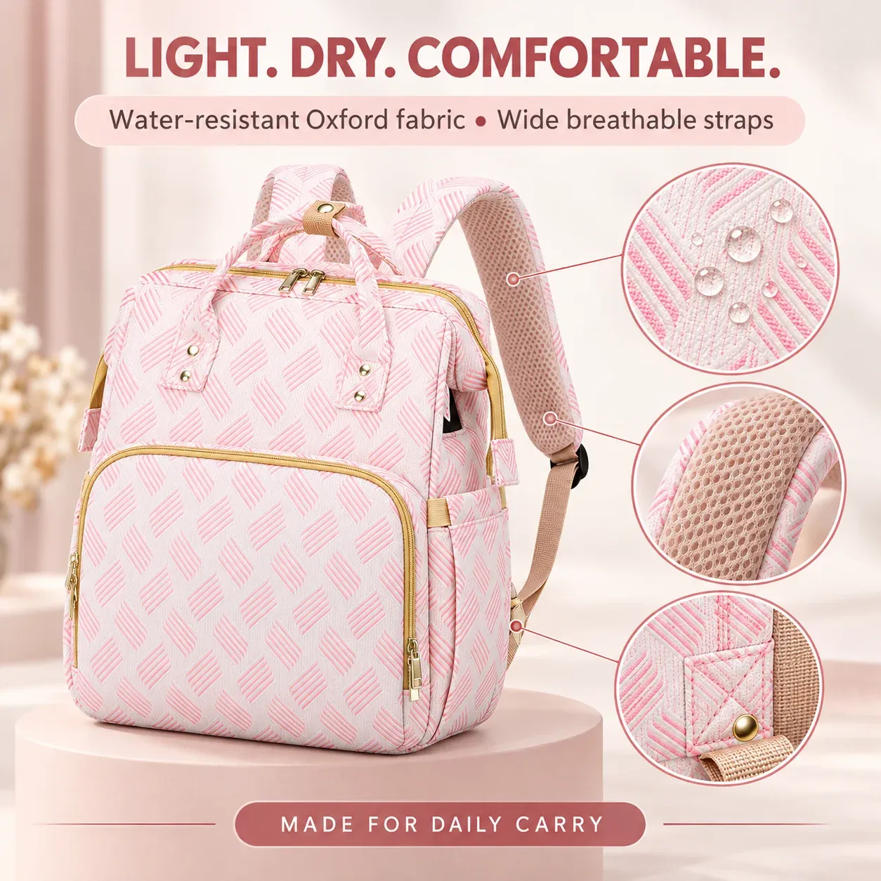 External USB pass-through charging access on the diaper bag