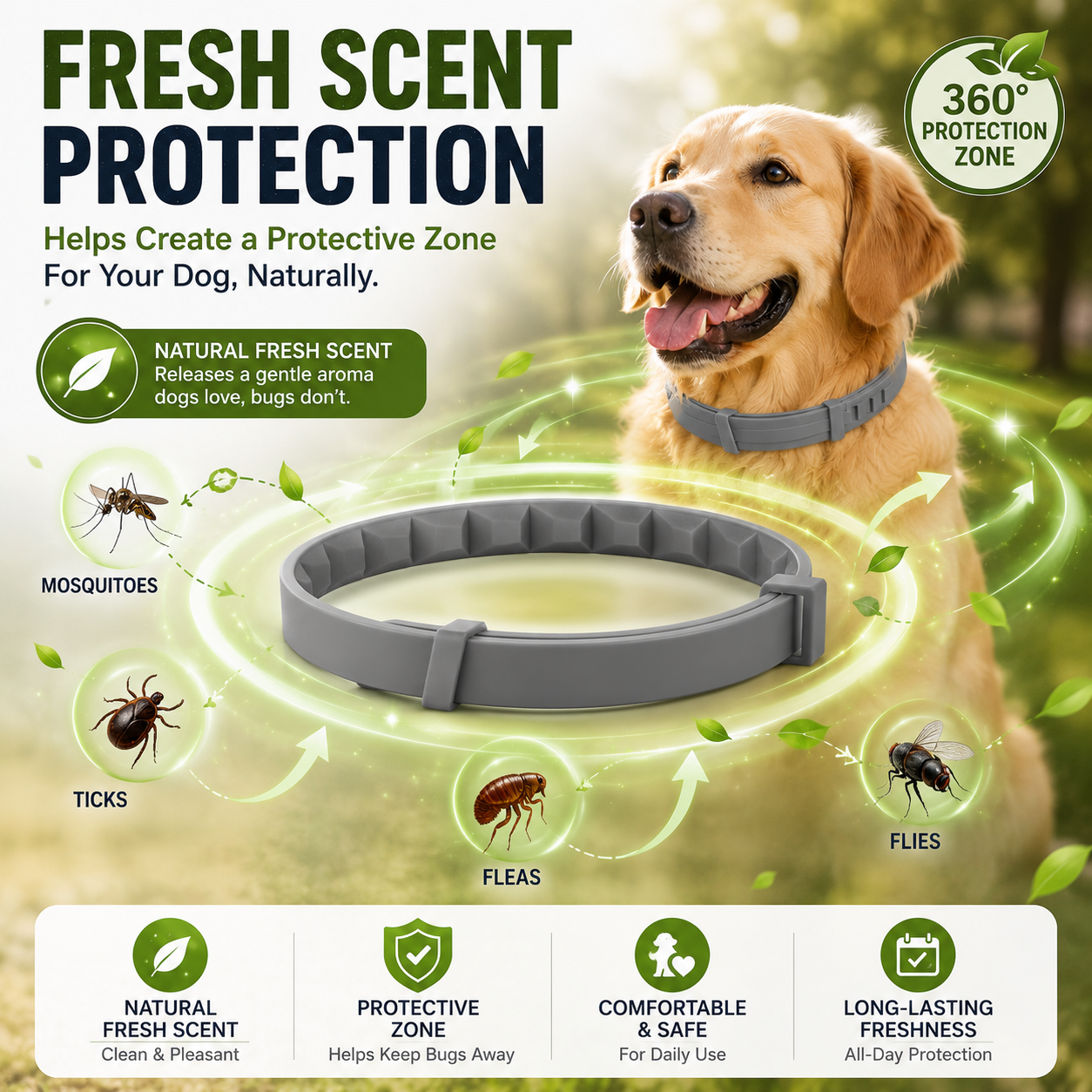 Fresh scent protection zone pet collar