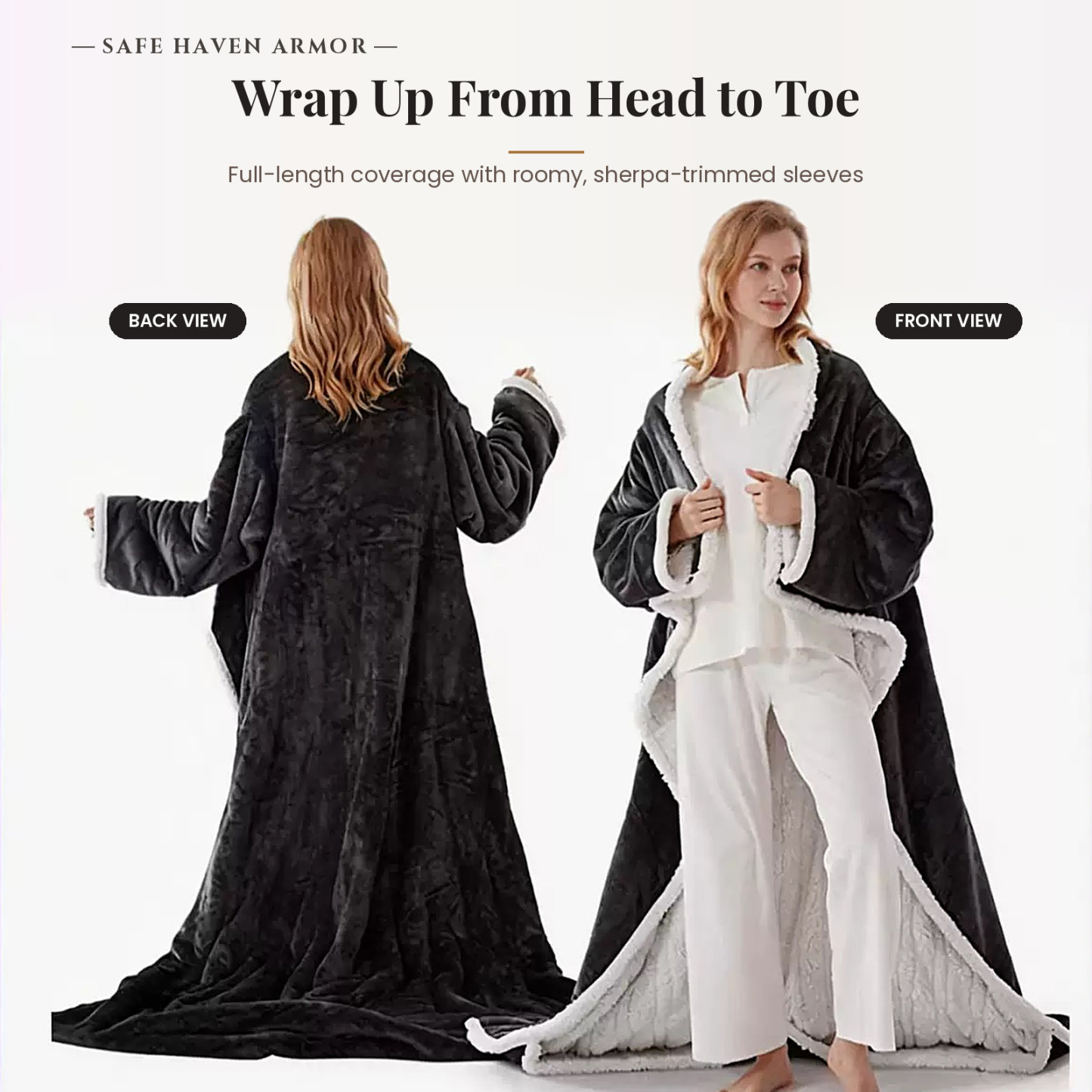 Wearable Heated Blanket Robe – Sherpa-Lined Flannel Robe with 8 Heat Levels, Auto-Off Timer & Detachable Controller
