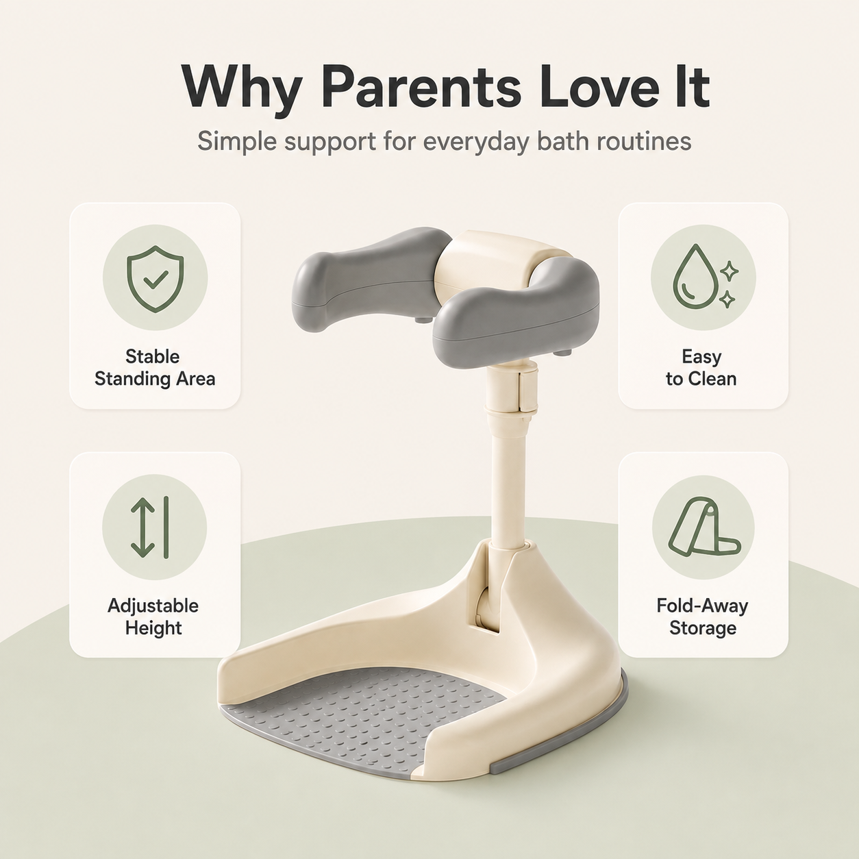 Standing bath assistant helping parents wash baby easily