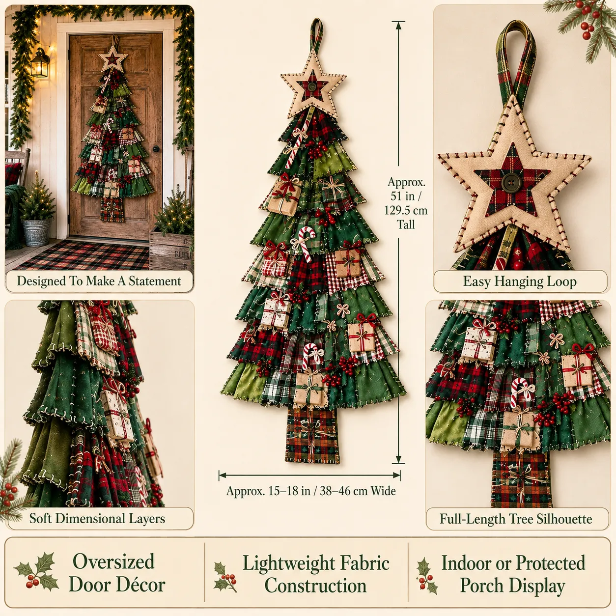 Oversized patchwork Christmas tree dimension chart