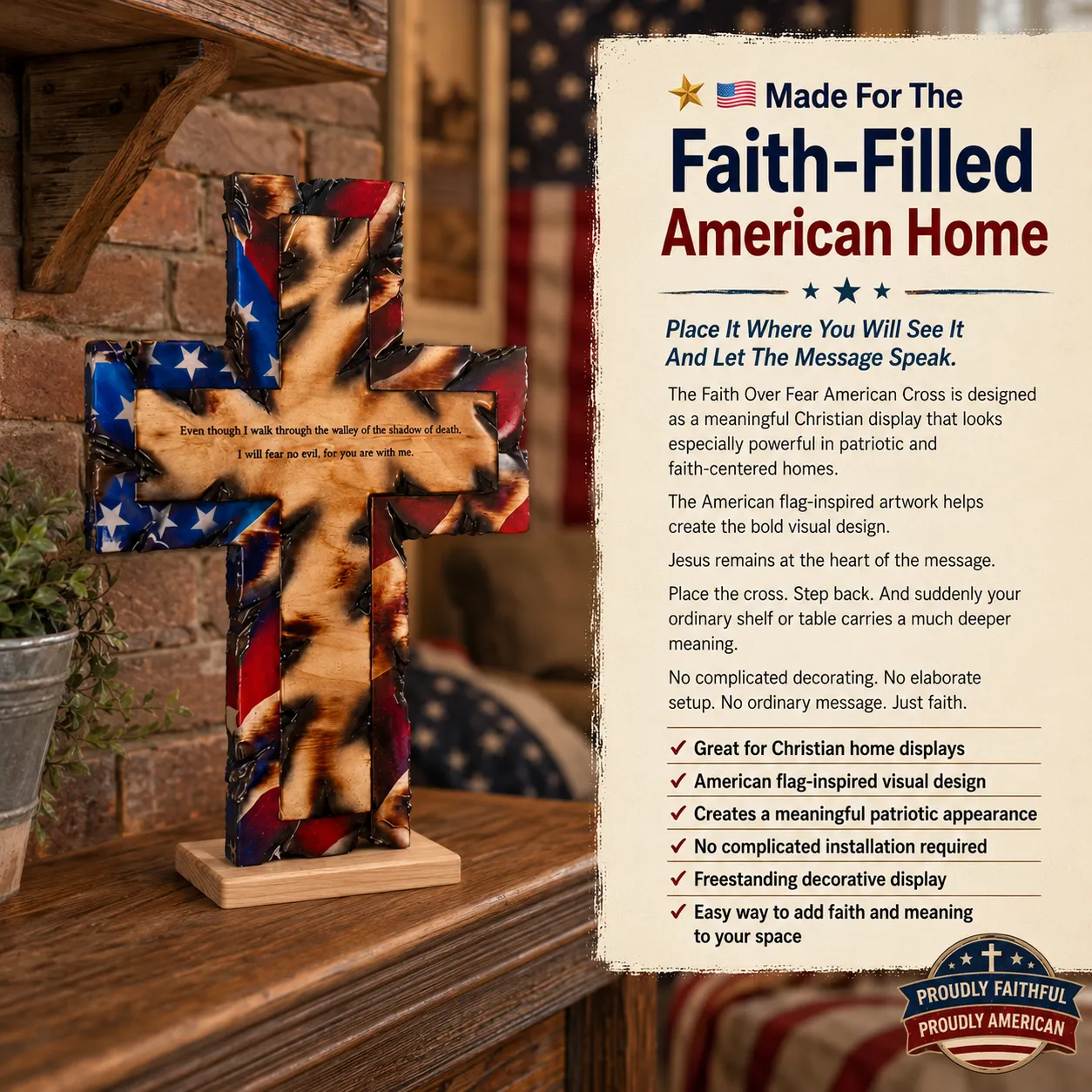 American Flag Inspired Christian Cross Decor